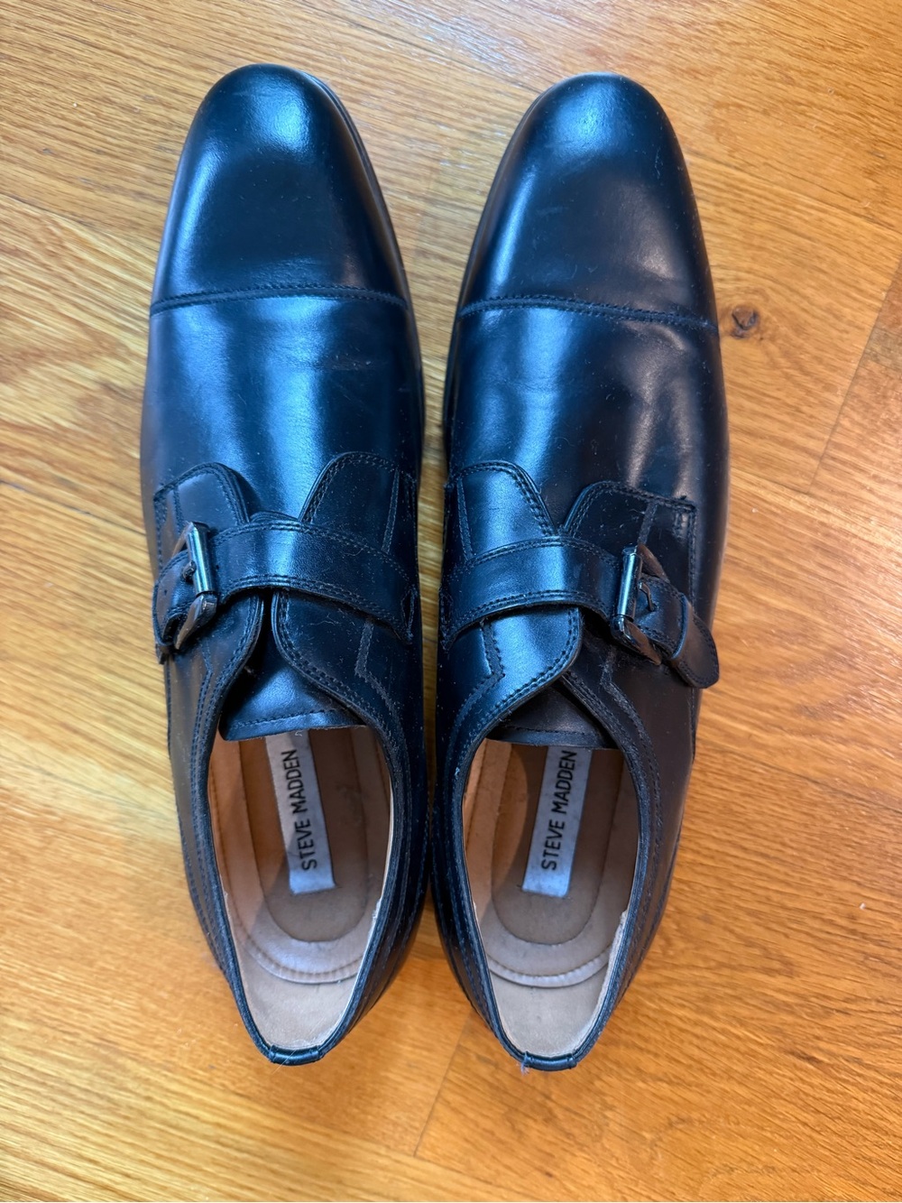 Steve Madden Black Leather Single Monk Strap Dress Shoes